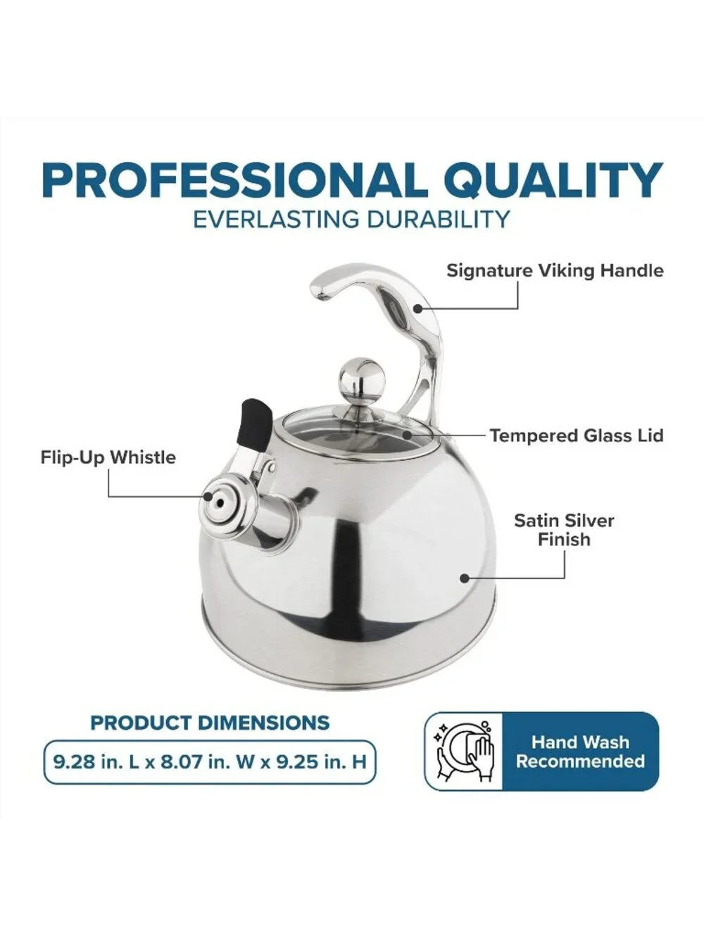 Viking  2.6 Qt 3-Ply Stainless Steel Kitchen Tea Kettles Satin Silver Induction